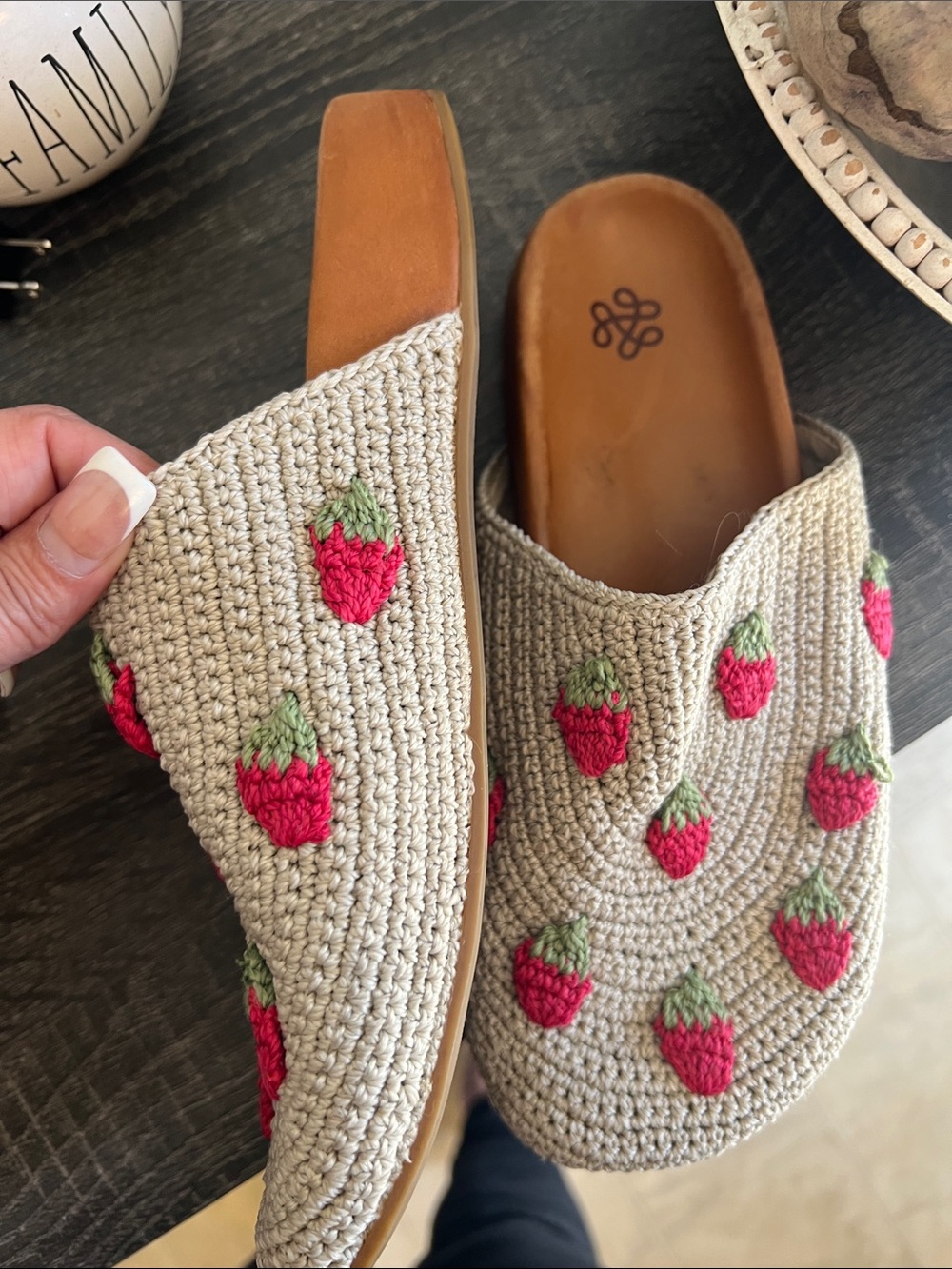 The Sak Hand-Crocheted Strawberry Slip-On Mules in Beige - size 8 - Picture 6 of 7